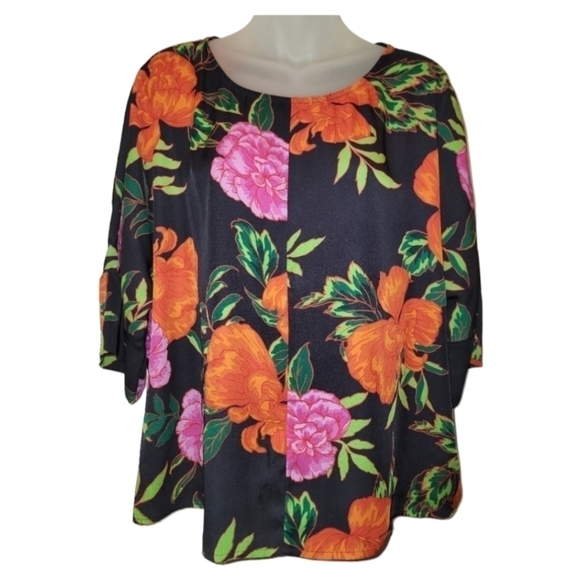 EXPRESS; Women's Floral 3/4 Length Dolman Sleeve Blouse, Sz L - Picture 1 of 6